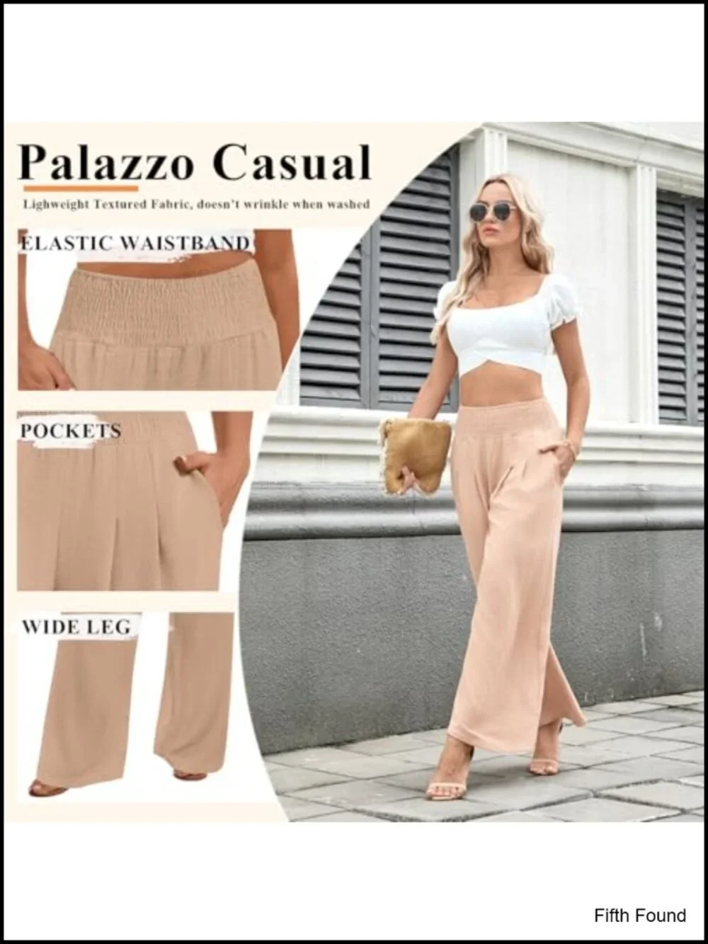 Wide Leg Palazzo Pants Elastic Waist Flowy Lounge Pockets